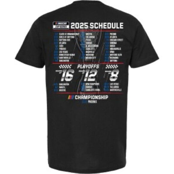 NASCAR Men's Checkered Flag Sports Black 2025 Cup Series Schedule T-Shirt xl NWT - Picture 2 of 6